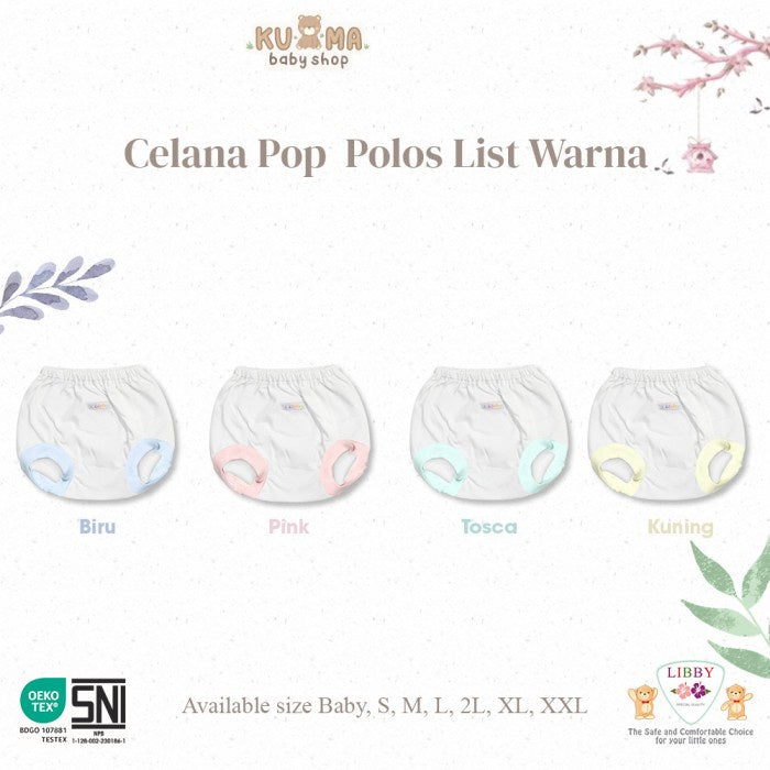 LIBBY Celana Pop Newborn Polos Putih List Rib Warna(1 pcs)