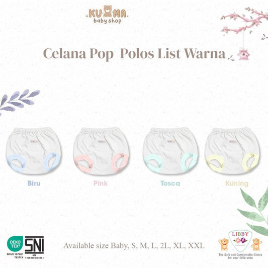 LIBBY Celana Pop Newborn Polos Putih List Rib Warna(1 pcs)