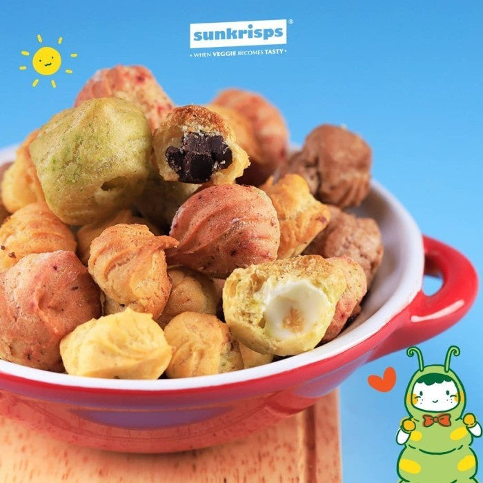 SUNKRISPS RAINBOW PUFF SNACK BAYI | CEMILAN KUE SUS KERING COKLAT KEJU