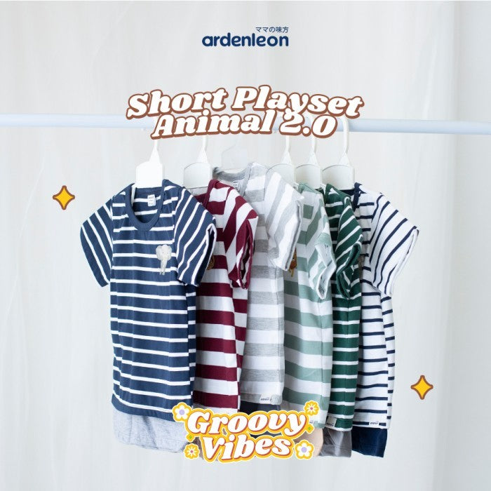 ARDENLEON Setelan Anak Kaos Anak Short Playset Stripe Animal 2.0