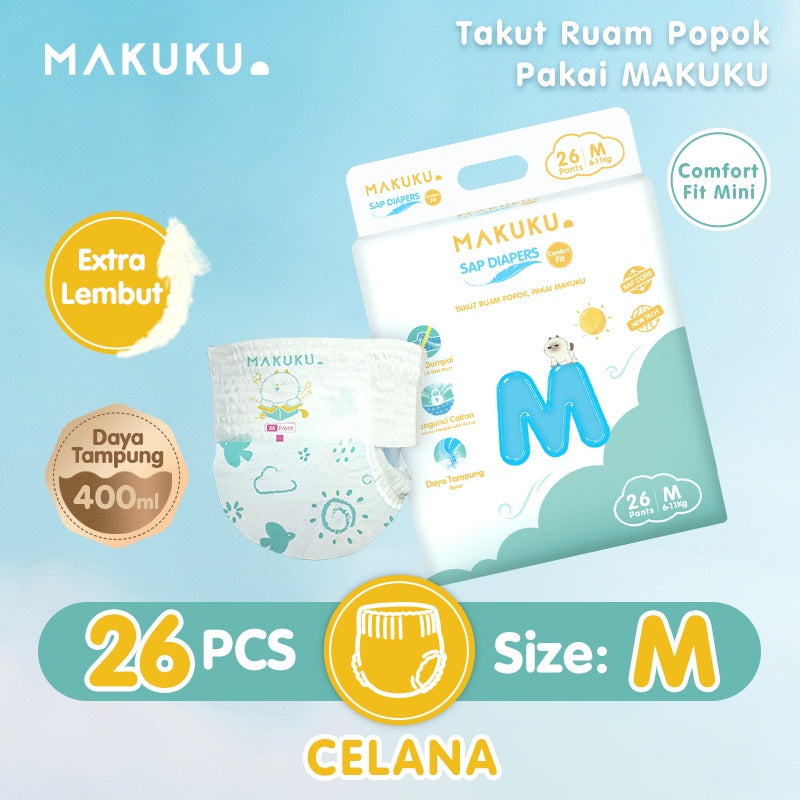 [1 PACK] MAKUKU SAP Diapers  Comfort Fit Mini Tape/Pants NB/S/M/L/XL/XXL Popok Bayi Anti Gumpal Extra Dry