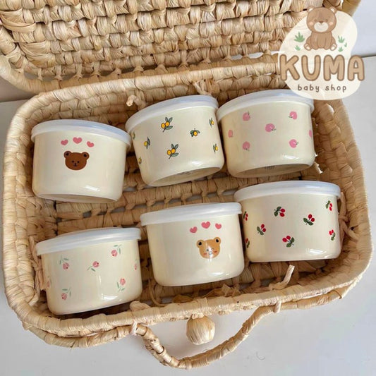 Kuma Baby Food Bowl Ceramic Tutup Tempat Penyimpanan Makanan Bayi