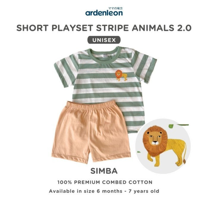 ARDENLEON Setelan Anak Kaos Anak Short Playset Stripe Animal 2.0