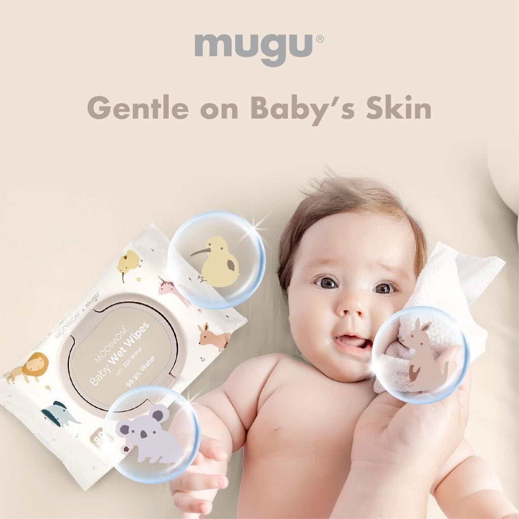MOOIMOM X Mugu Baby Wet Wipes EDI Water 80 Sheets I Tisu Basah Travel Friendly I Non Alcohol Tanpa Parfume