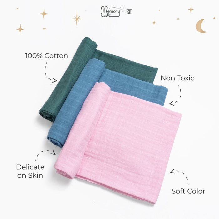 MemoryLife - Premium Plain Muslin Baby Blanket Swaddle | Kain Bedong