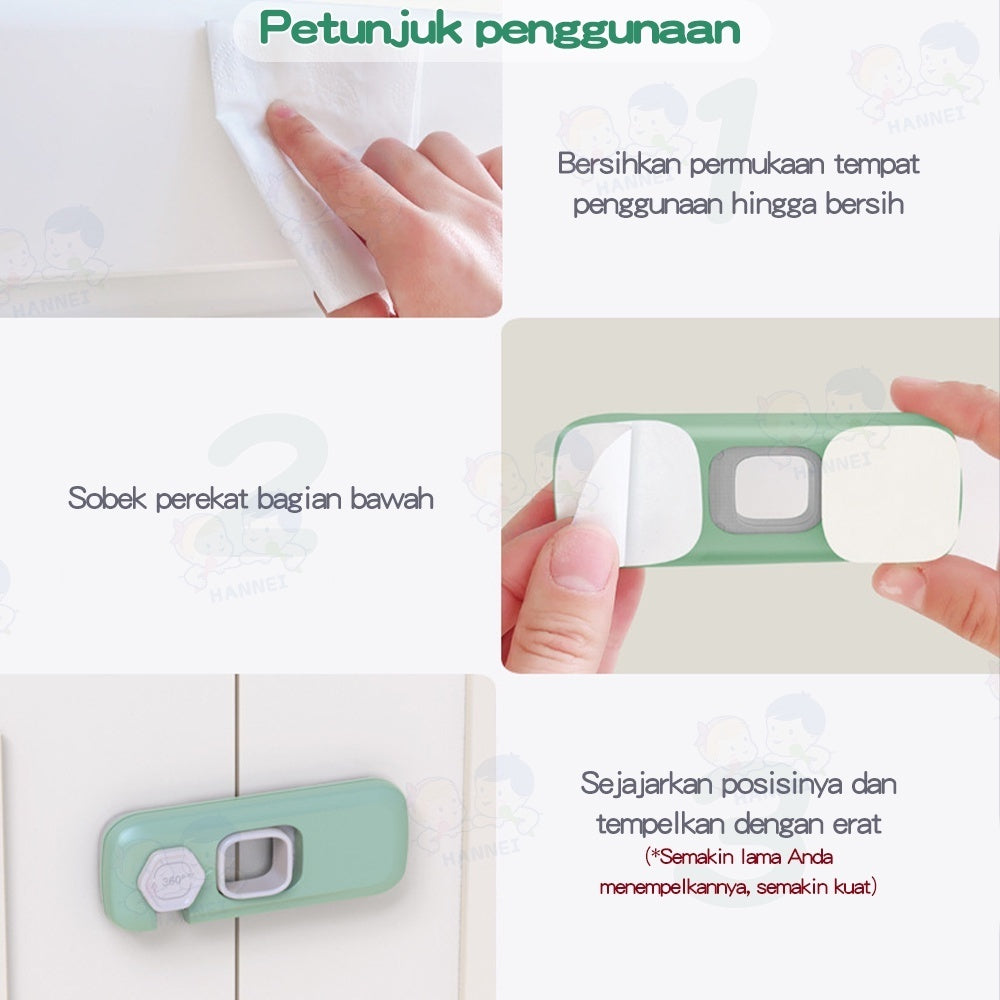 Hannei Pengaman Laci Lemari Bayi Safety Lock Kunci Kulkas Pengaman Laci Pintu Serbaguna
