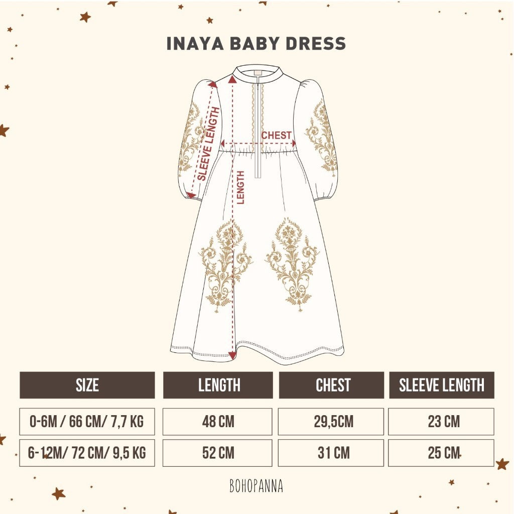 BOHOPANNA - RAYA COLLECTION 2025 - INAYA BABY DRESS - Dress Bayi Perempuan - Baju Muslim - Baju Raya - Gamis