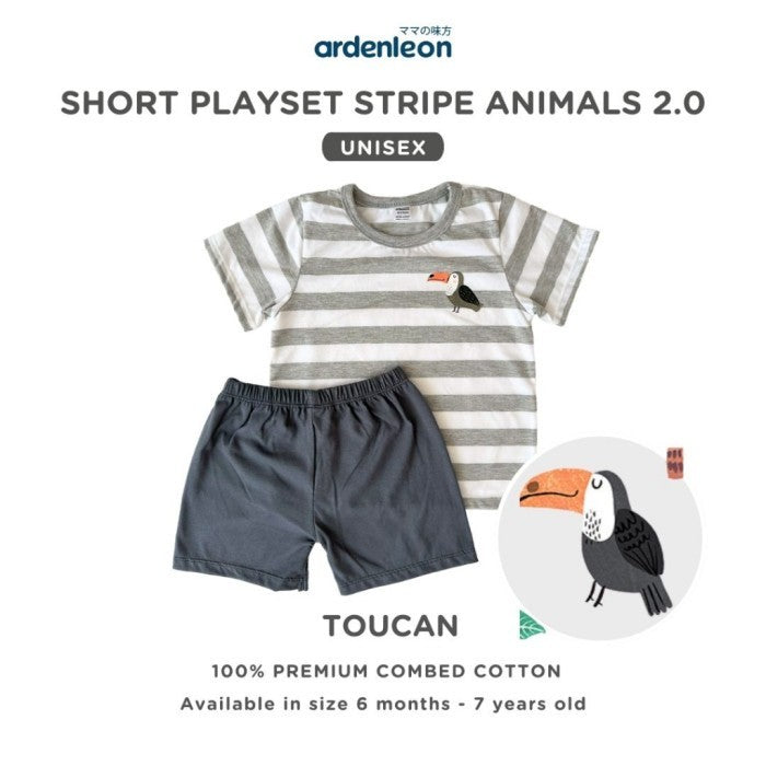 ARDENLEON Setelan Anak Kaos Anak Short Playset Stripe Animal 2.0