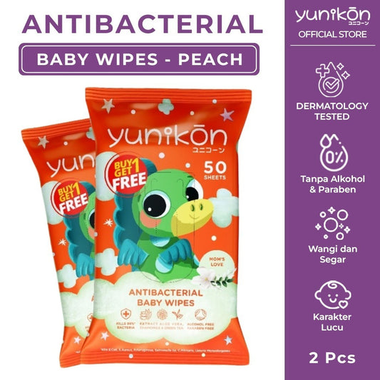 Yunikon Antibacterial Baby Wipes Peach BUY 1 GET 1 FREE [50 Sheets x 2 Pcs] Tisu Basah Bayi