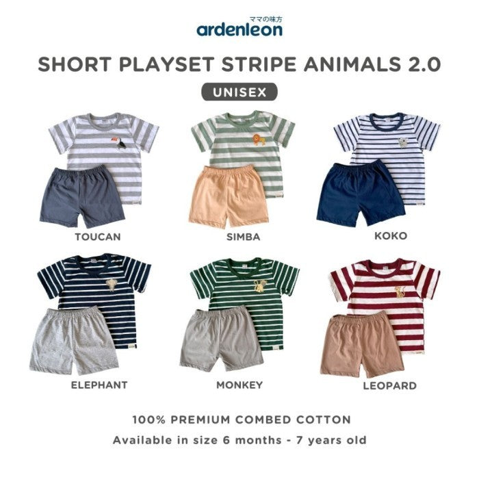 ARDENLEON Setelan Anak Kaos Anak Short Playset Stripe Animal 2.0