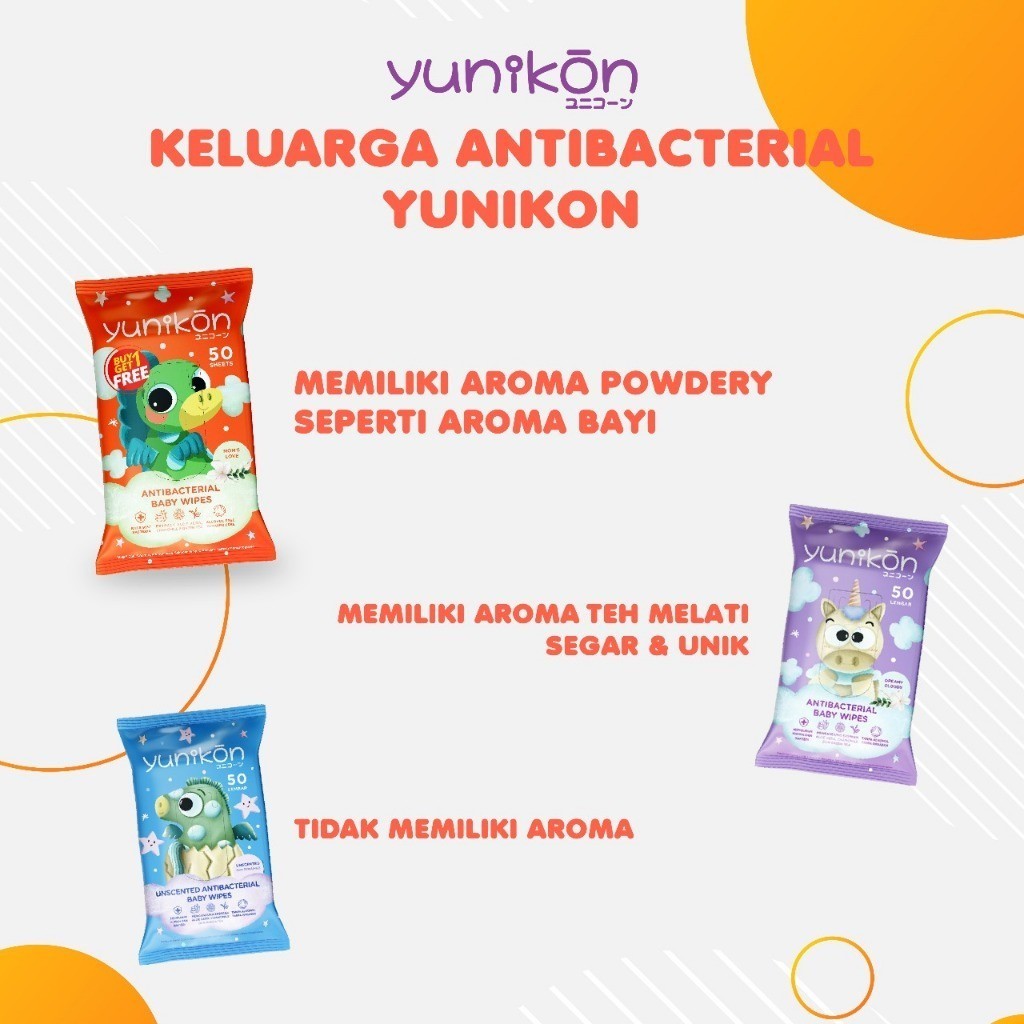 Yunikon Antibacterial Baby Wipes Peach BUY 1 GET 1 FREE [50 Sheets x 2 Pcs] Tisu Basah Bayi