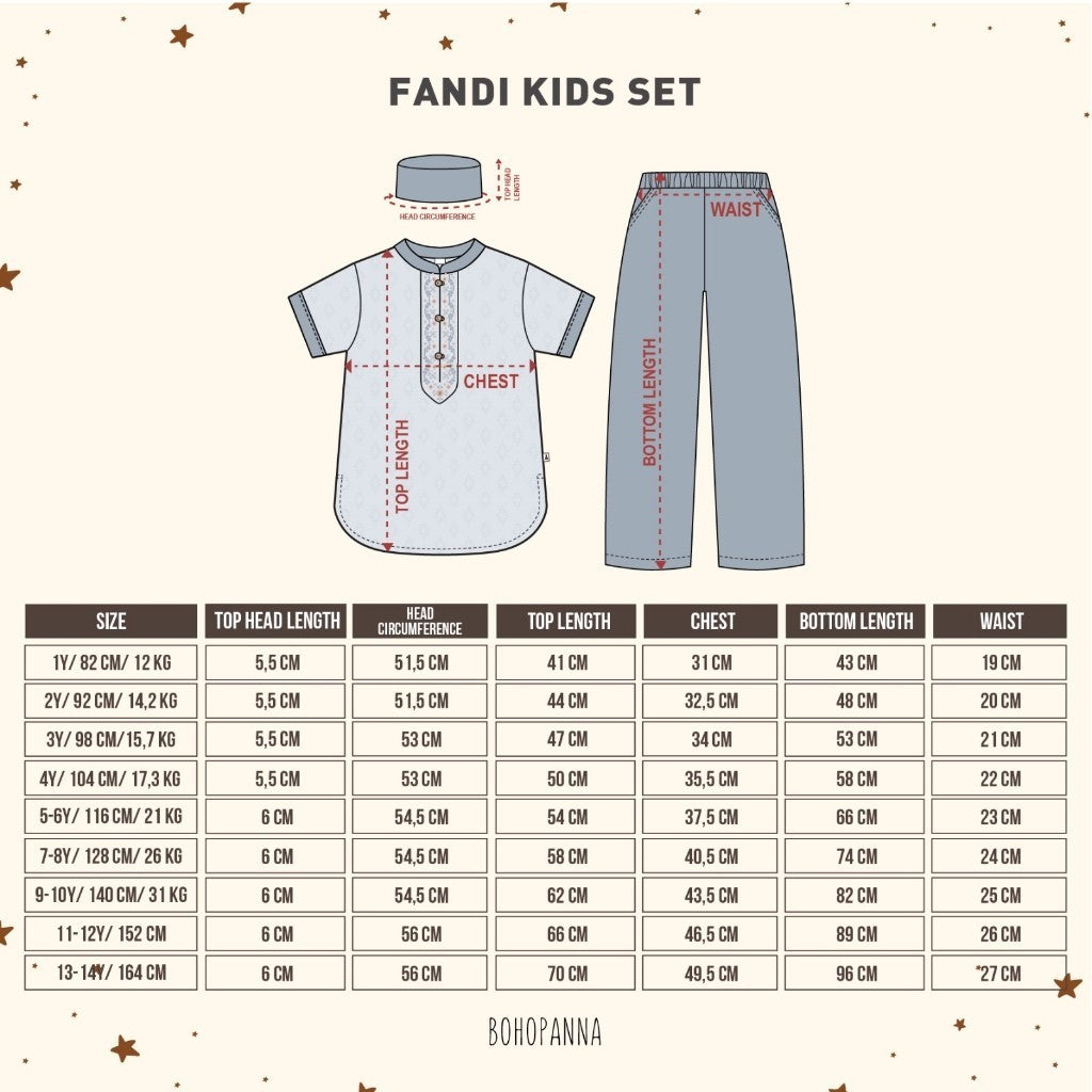 BOHOPANNA - RAYA COLLECTION 2025 - FANDI KIDS SET - Setelan Baju Bayi - Baju Muslim - Baju Raya