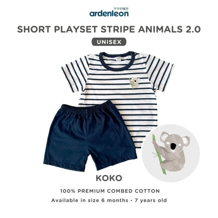 ARDENLEON Setelan Anak Kaos Anak Short Playset Stripe Animal 2.0