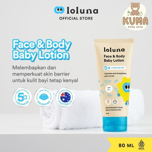 Loluna Face & Body Baby Lotion- Lotion Krim Muka dan Badan Bayi dan Anak / Krim untuk Newborn / 5x Ceramide