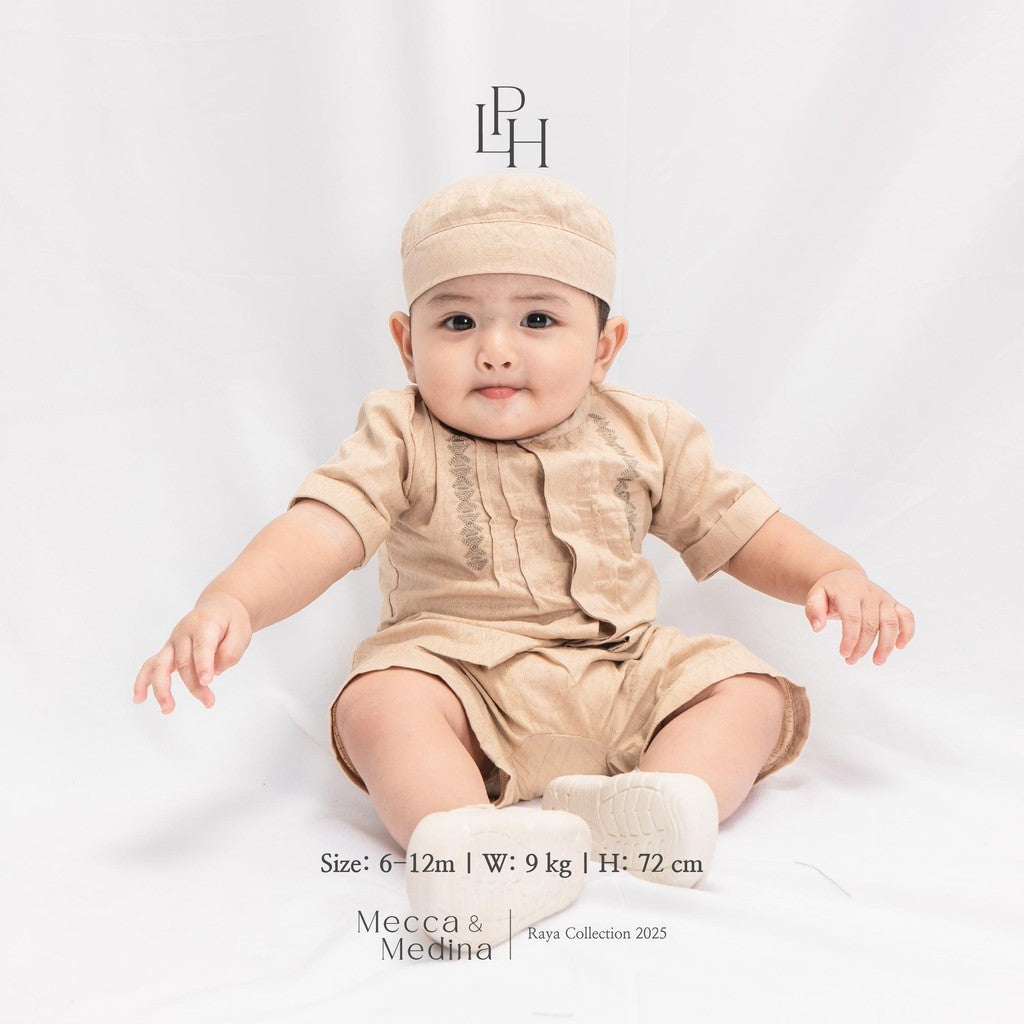 Little Palmerhaus - Baju Lebaran 2025 - Aidan Baby Boy Set + Peci (Setelan Baju Koko Bayi Usia 0-12 Bulan)