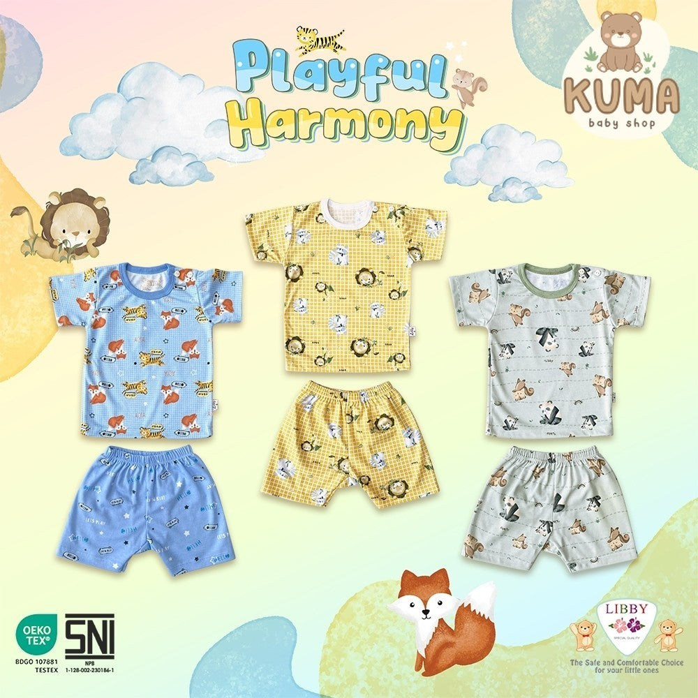 LIBBY  Setelan Piyama Oblong Pendek Anak Laki Laki Perempuan Motif Playful Harmony (1 stel)