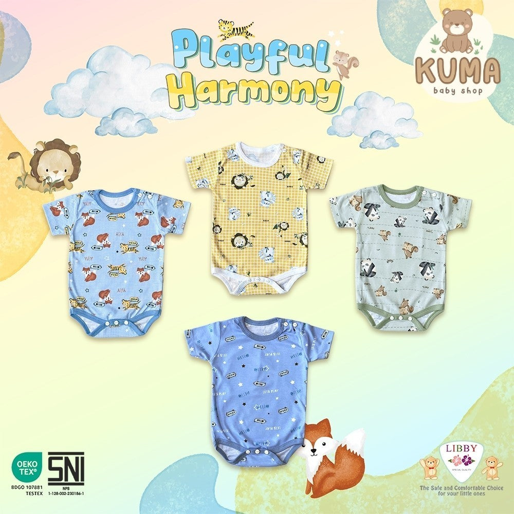 LIBBY Piyama Baju Kodok Newborn Bayi Laki laki Perempuan Motif Playful Harmony (1 pcs)-Sleepsuit-Bodysuit-Play Suit-Jumper Pendek-Jumper Panjang