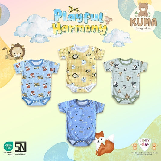 LIBBY Piyama Baju Kodok Newborn Bayi Laki laki Perempuan Motif Playful Harmony (1 pcs)-Sleepsuit-Bodysuit-Play Suit-Jumper Pendek-Jumper Panjang