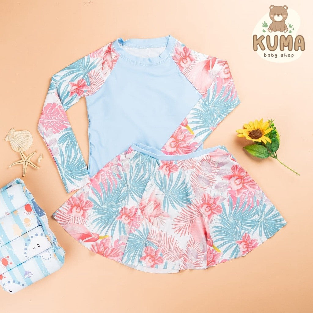 Baju Celana Renang Anak Hello Sun Swim Wear Emily Flower Skirt Blue