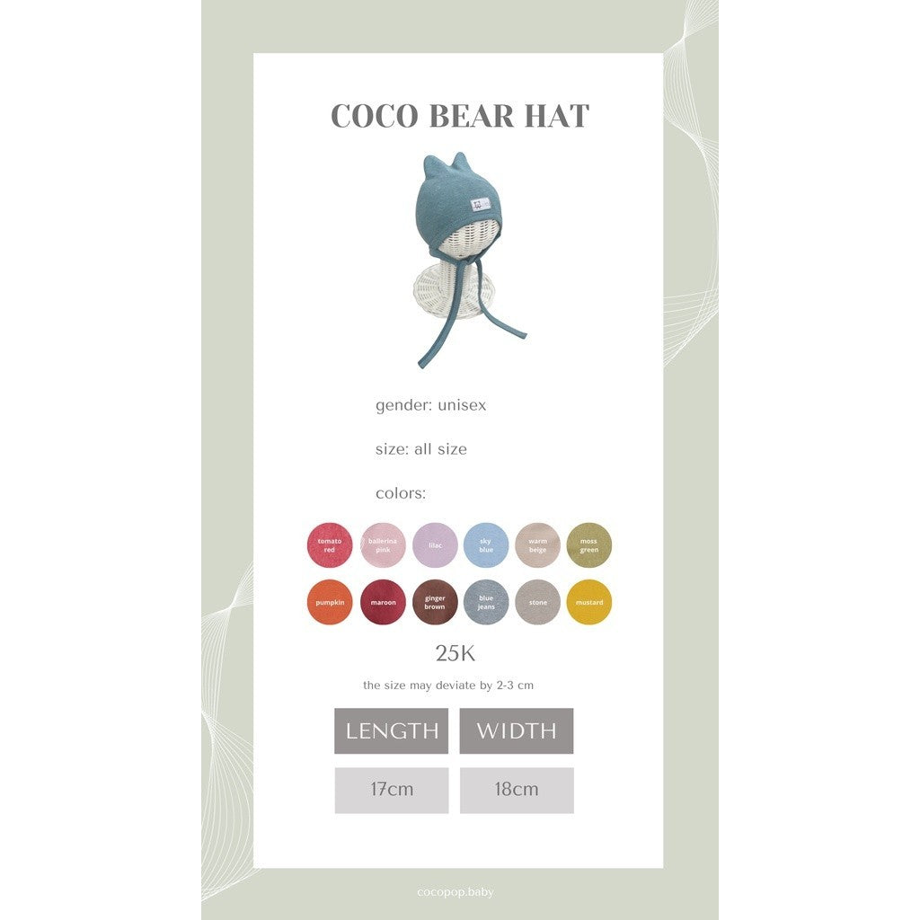 Cocopop Baby Coco Bear Hat Topi Polos Kaos Katun Bayi Cotton Kecil Warna Soft Babywear