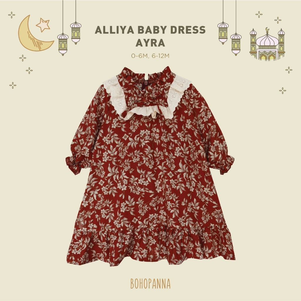 BOHOPANNA - RAYA COLLECTION - ALLIYA BABY DRESS - Dress Muslim Anak - Baju Muslim Anak Perempuan - Dress Anak Permpuan