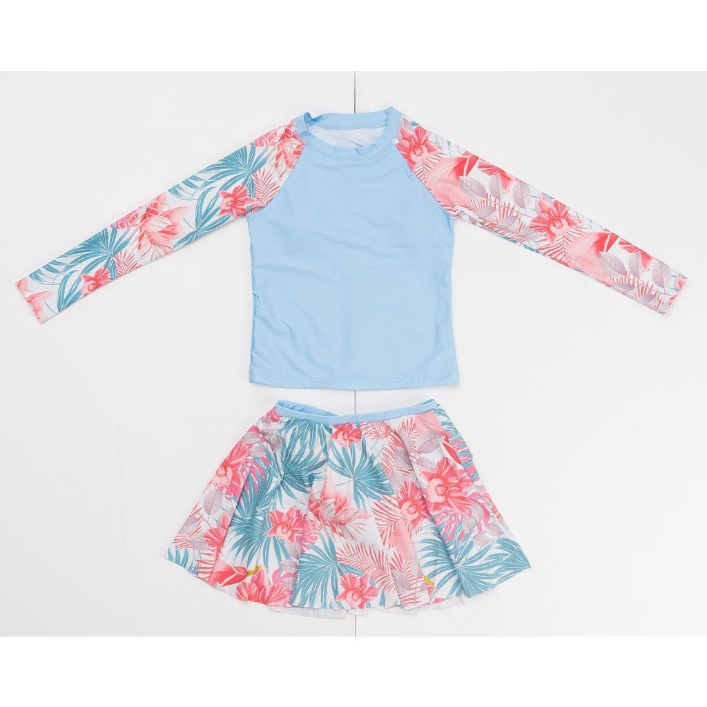 Baju Celana Renang Anak Hello Sun Swim Wear Emily Flower Skirt Blue