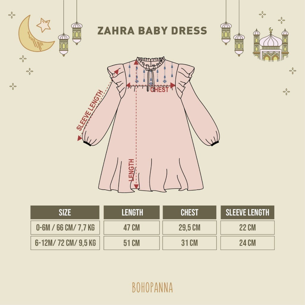 BOHOPANNA - RAYA COLLECTION - ZAHRA BABY DRESS - Dress Muslim Anak - Baju Muslim Anak Perempuan - Dress Anak Perempuan