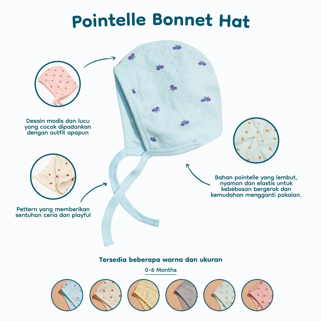 Nice Kids - Pointelle Baby Bonnet Hat (Topi Bonnet Bayi New Born Unisex All Size)