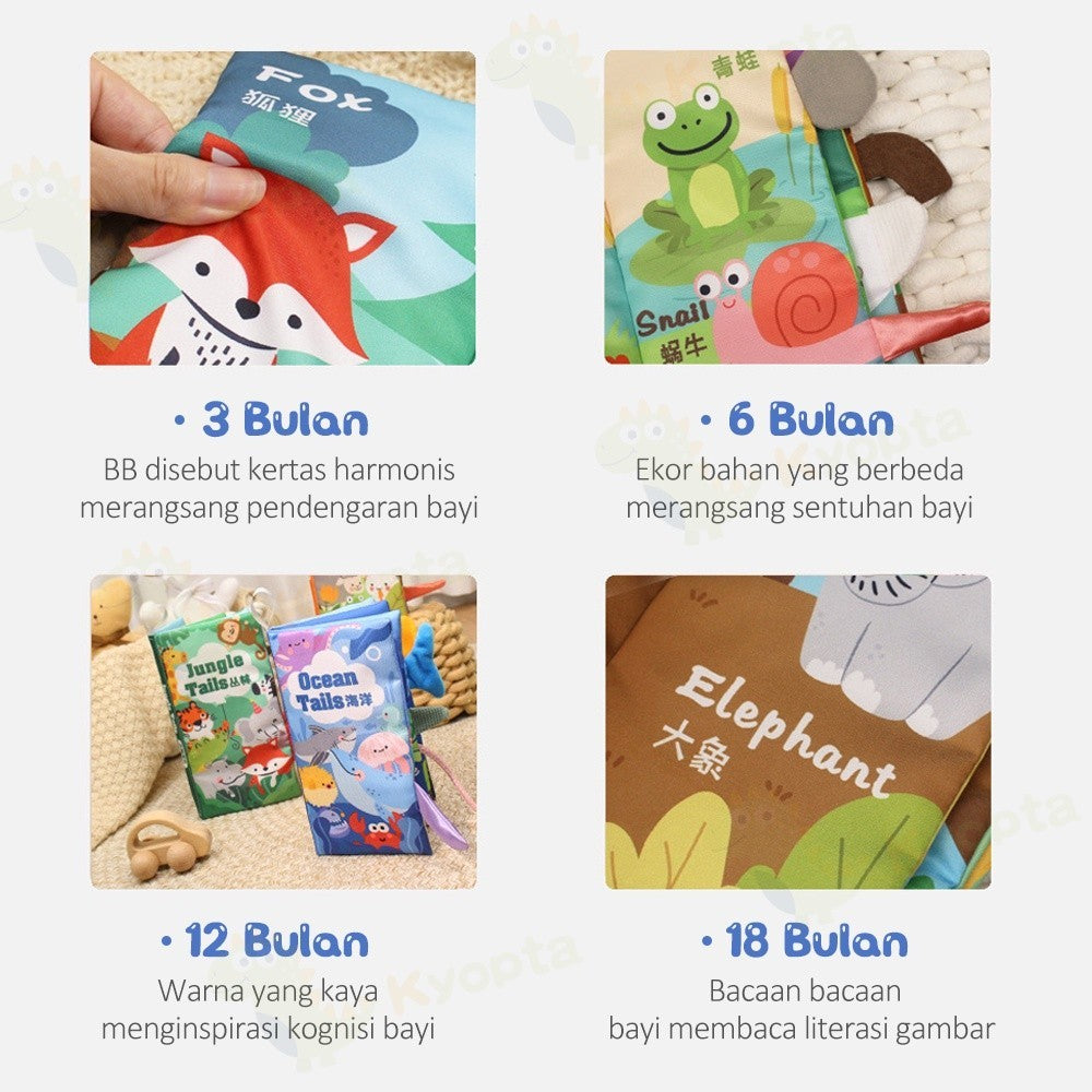 Kyopta Buku bantal bayi 3d Mainan bayi softbook Buku kain bayi Cloth book