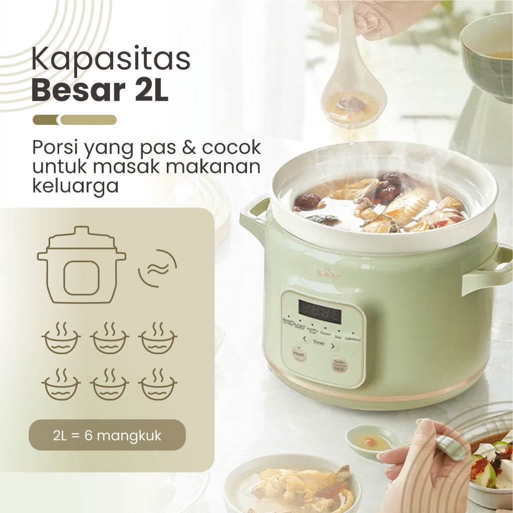 Bear Slow Cooker 2L Ceramic | Panci Keramik | Baby & Family Food Maker | MPASI Cooker