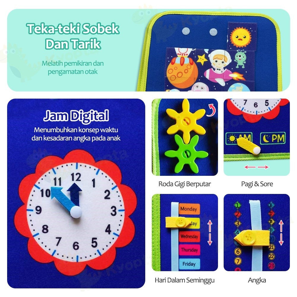 Kyopta Mainan papan busy board montessori untuk edukasi anak Felt learning board