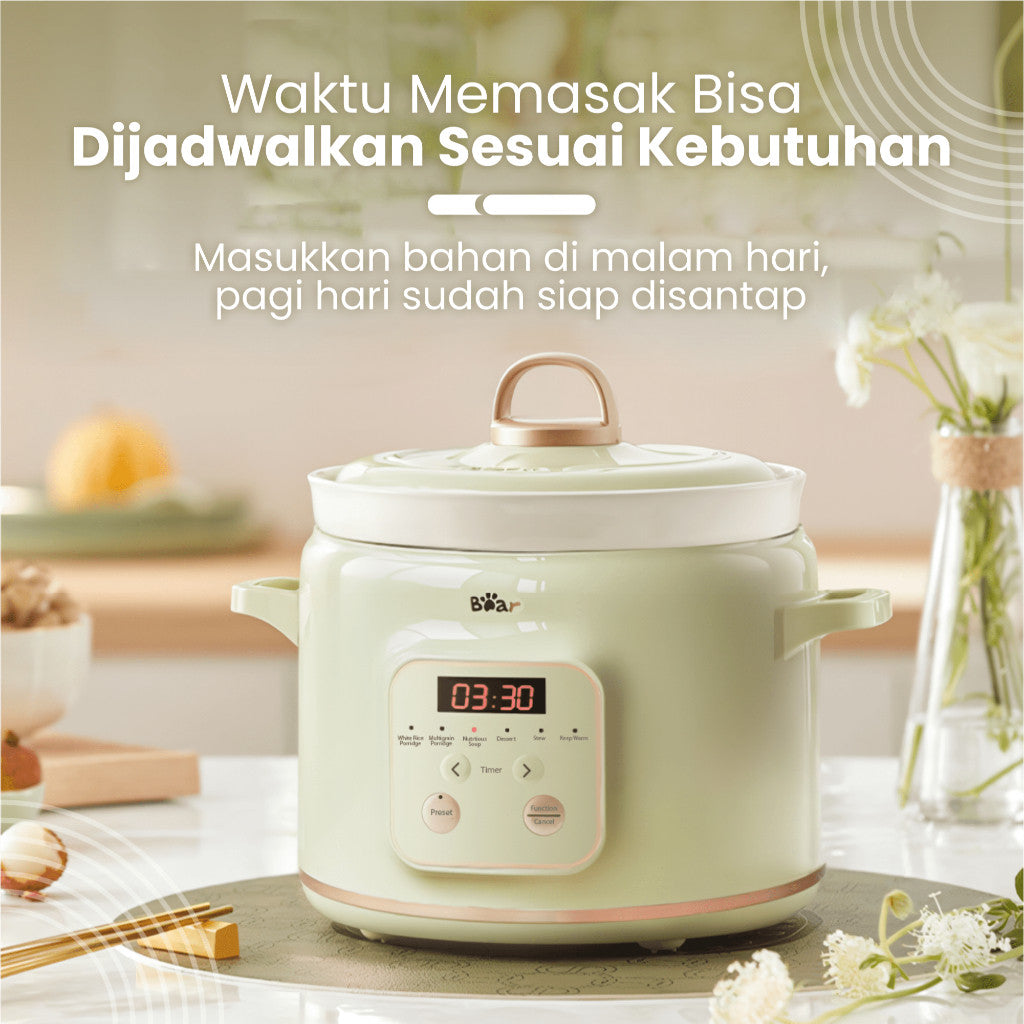 Bear Slow Cooker 2L Ceramic | Panci Keramik | Baby & Family Food Maker | MPASI Cooker