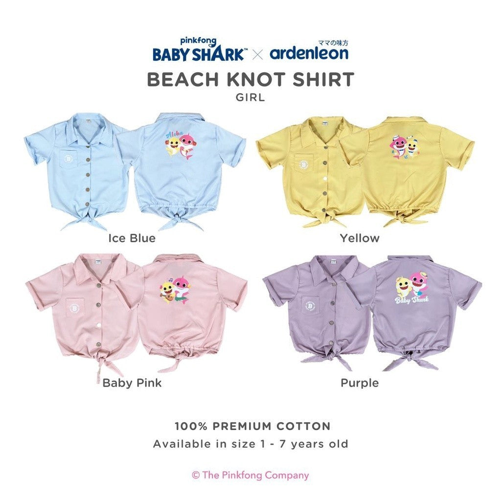 ARDENLEON Atasan Anak Perempuan Kemeja Pinkfong Baby Shark Knot Shirt