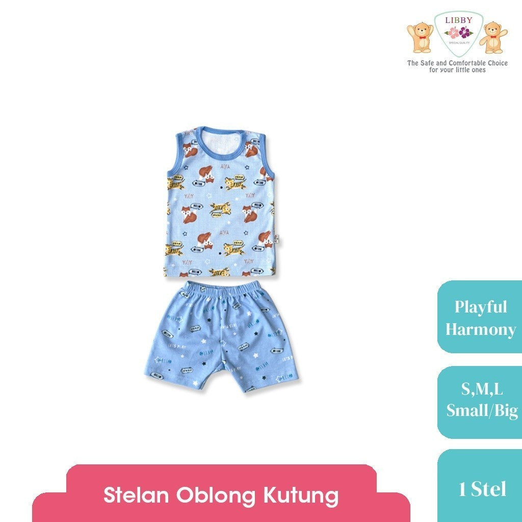 LIBBY  Setelan Piyama Oblong Pendek Anak Laki Laki Perempuan Motif Playful Harmony (1 stel)