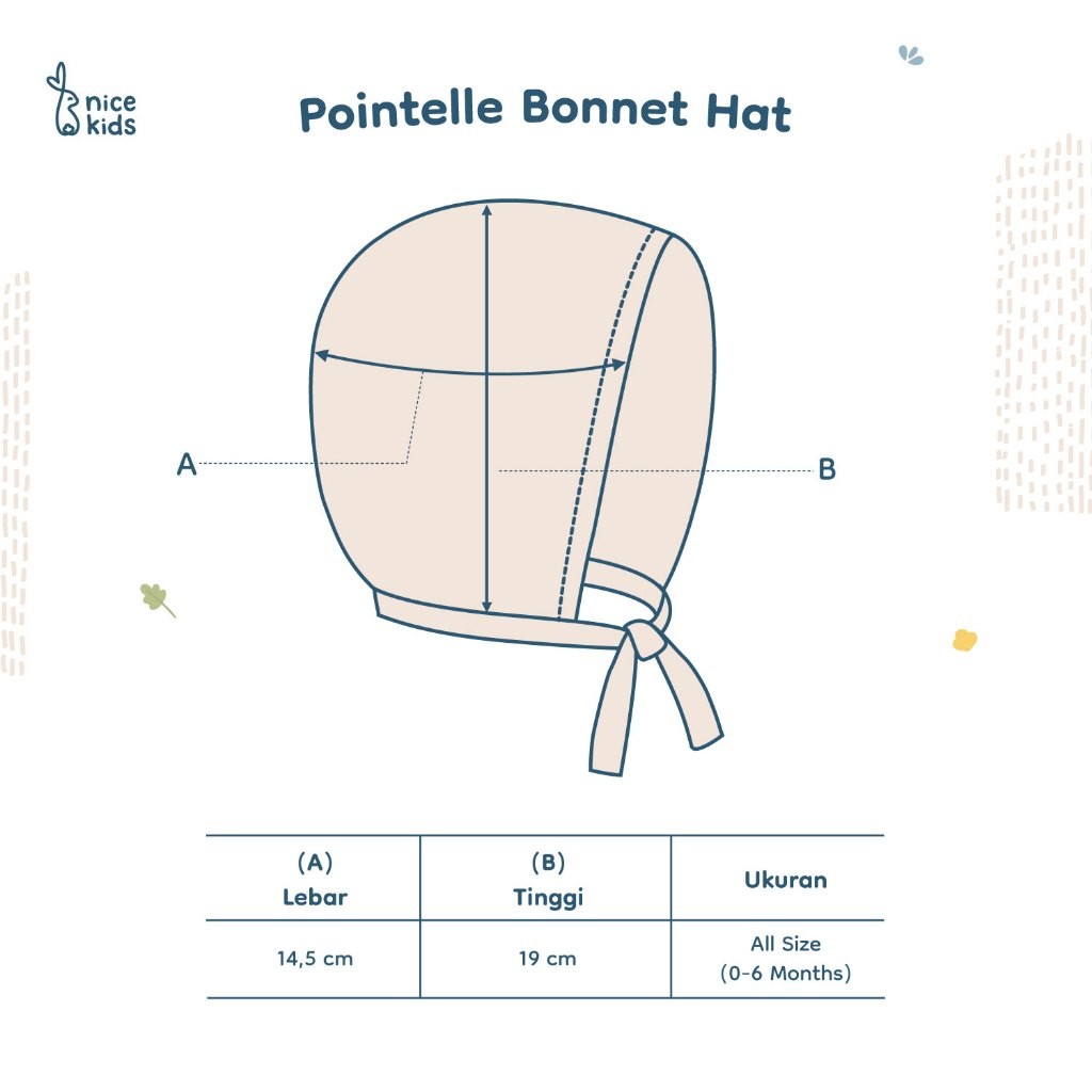 Nice Kids - Pointelle Baby Bonnet Hat (Topi Bonnet Bayi New Born Unisex All Size)