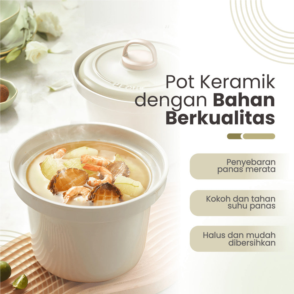 Bear Slow Cooker 2L Ceramic | Panci Keramik | Baby & Family Food Maker | MPASI Cooker