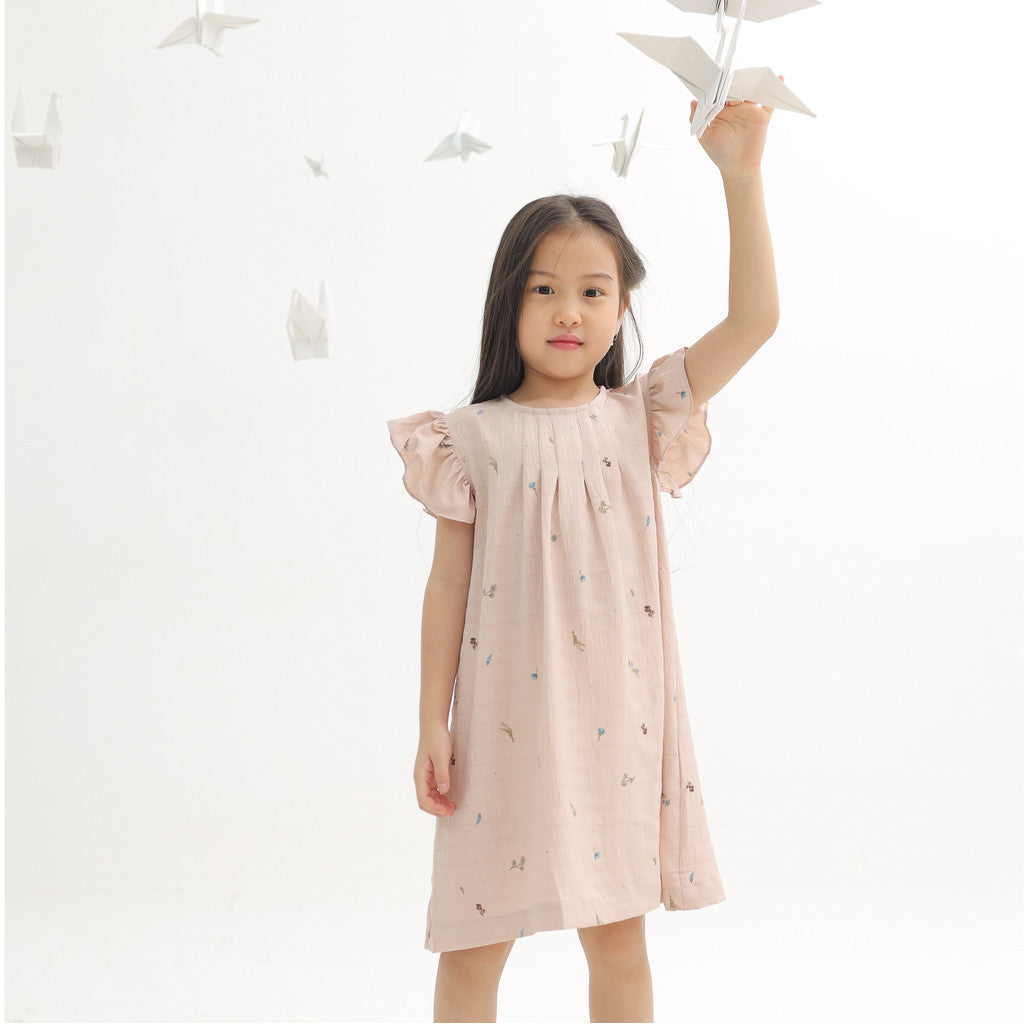 Harlow Kids - Nora Dress/ Dress Anak Permpuan/ Dress Butterfly Sleeve / Dress anak Korea