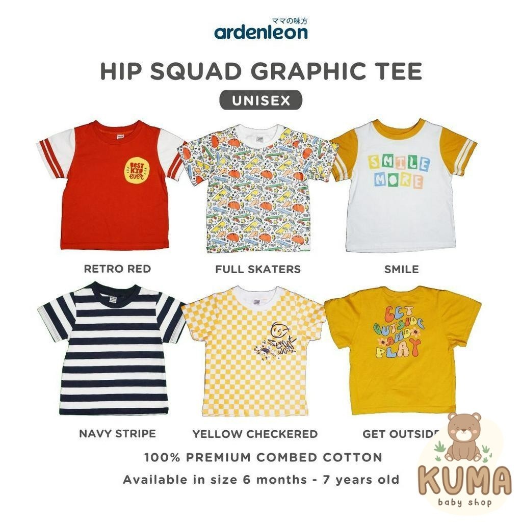 ARDENLEON Atasan Kaos Anak Hip Squad Graphic Tee