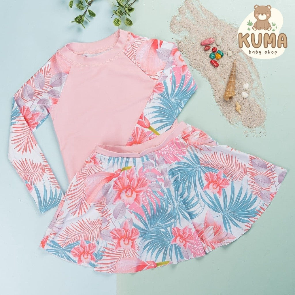 Baju Celana Renang Anak Hello Sun Swim Wear Emily Flower Skirt Pink