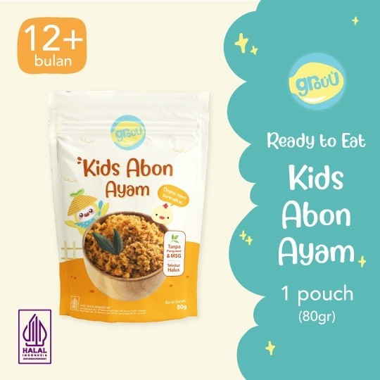 Grouu - Abon Kids Ayam & Sapi (cocok untuk 12+ Bulan) - Tekstur lebih padat dibanding Abon Mpasi - No MSG - Lauk, Snack Anak - Chicken & Beef
