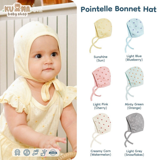 Nice Kids - Pointelle Baby Bonnet Hat (Topi Bonnet Bayi New Born Unisex All Size)