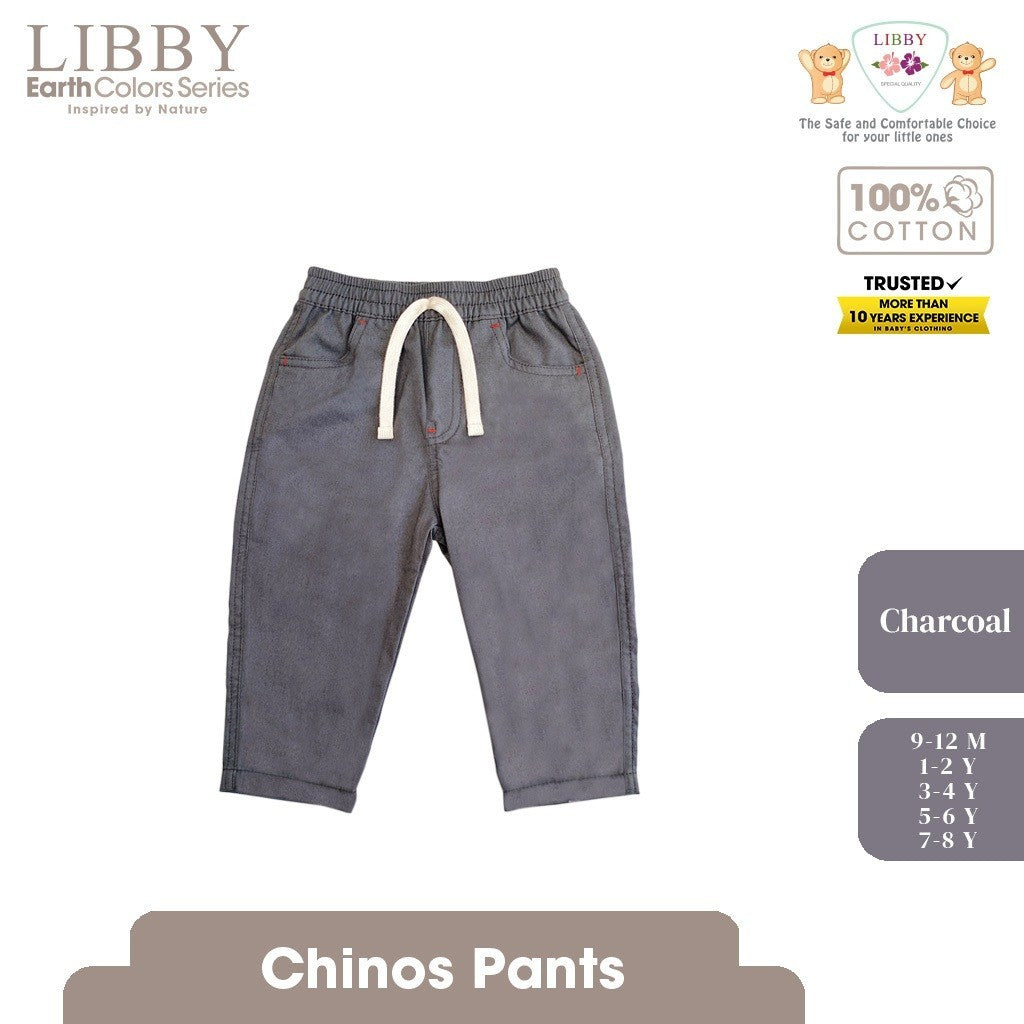 LIBBY Celana Panjang Anak Cowo Chinnos Celana Panjang Katun Polos Anak, Bayi & Anak Laki-laki Celana Chinos Panjang Boy Usia 9 Bulan - 4 Tahun Earth (1PCS)