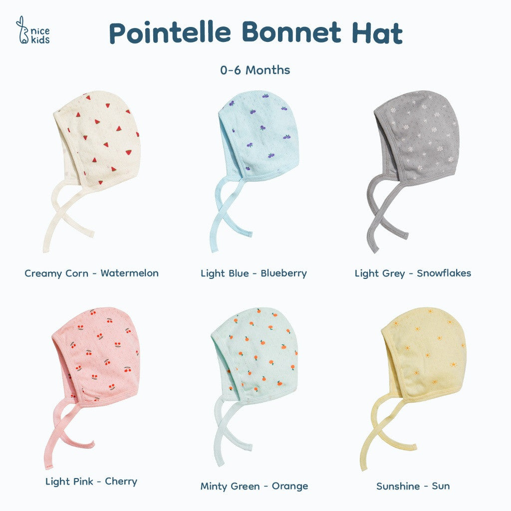 Nice Kids - Pointelle Baby Bonnet Hat (Topi Bonnet Bayi New Born Unisex All Size)