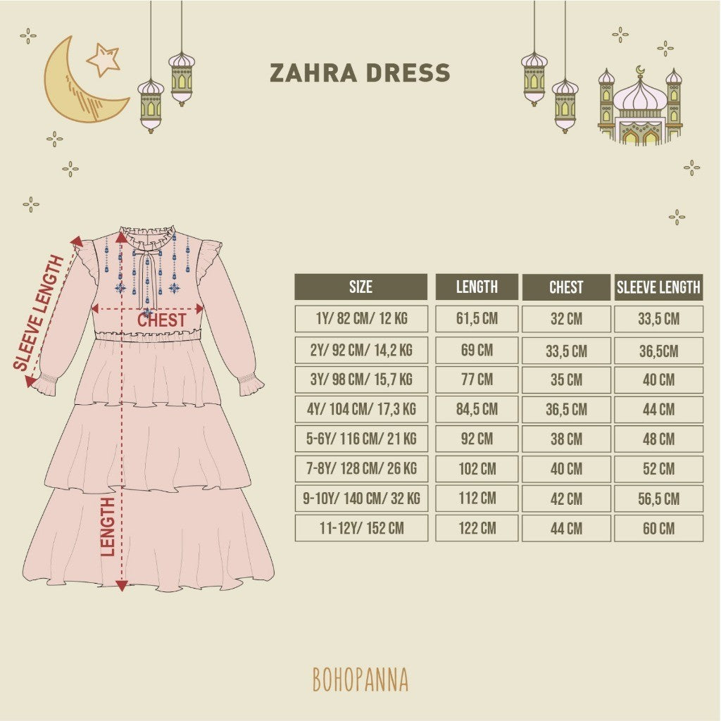 BOHOPANNA - RAYA COLLECTION - ZAHRA DRESS - Dress Muslim Anak - Baju Muslim Anak Perempuan - Dress Anak Perempuan
