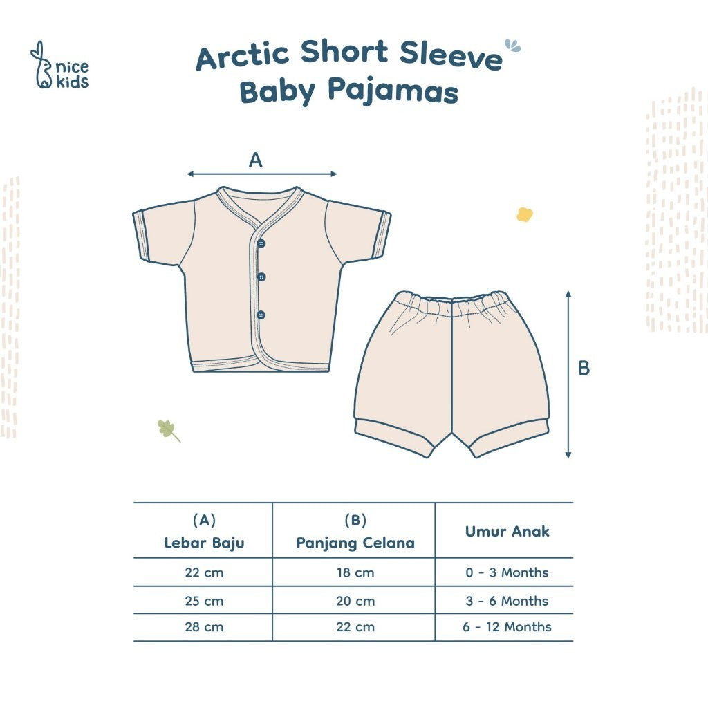 Nice Kids - ARCTIC COLLECTION Short Baby Pajamas (Motif Piyama 0-12 Bulan) Piyama Baju Tidur Anak Bayi Newborn Pattern Motif
