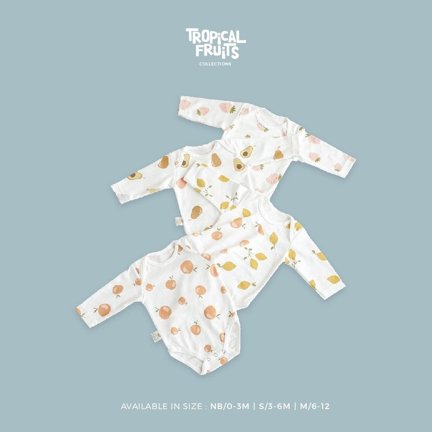 KIKI PUP - Long Sleeve Bodysuit  (Tropical Fruits) - Jumper/Onesies/Baju terusan bayi polos