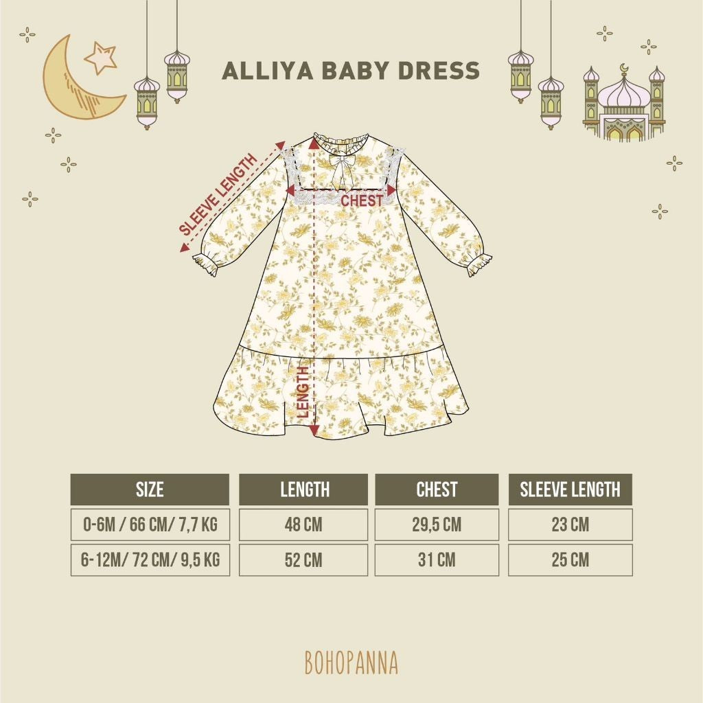 BOHOPANNA - RAYA COLLECTION - ALLIYA BABY DRESS - Dress Muslim Anak - Baju Muslim Anak Perempuan - Dress Anak Permpuan