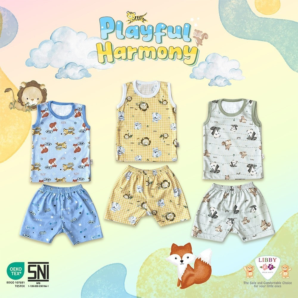 LIBBY  Setelan Piyama Oblong Pendek Anak Laki Laki Perempuan Motif Playful Harmony (1 stel)