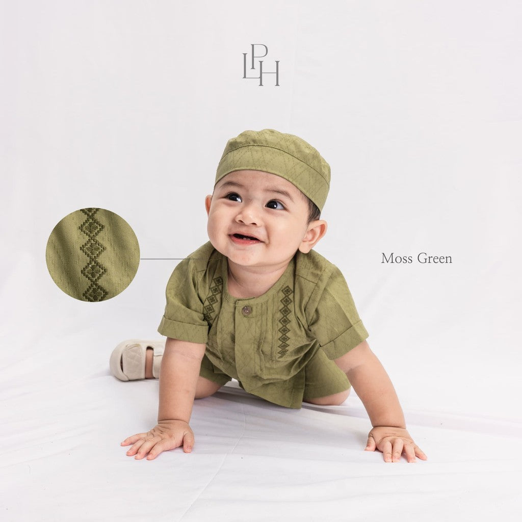 Little Palmerhaus - Baju Lebaran 2025 - Aidan Baby Boy Set + Peci (Setelan Baju Koko Bayi Usia 0-12 Bulan)