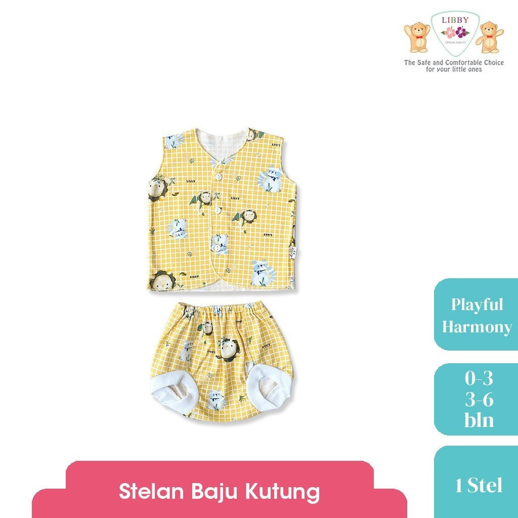 LIBBY Setelan Piyama Baju Kancing Newborn Laki Laki Perempuan Unisex Motif Playful Harmony (1 Stel)